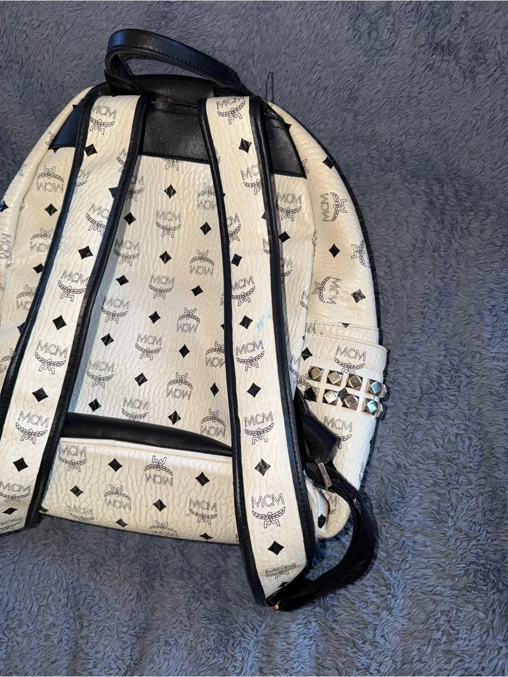 USED MCM Black & White Studded Backpack.